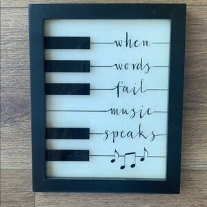 Black and White Music Quote Glass Wall Art